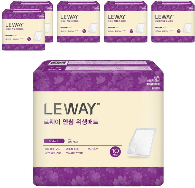 미래생활 남녀공용 르웨이 위생 성인용 깔개매트, FREE(onesize), 10개입, 6개