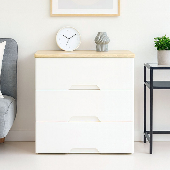 보노하우스 국내 제조 모던플러스 우드 상판 서랍장, 내추럴오크, 3개