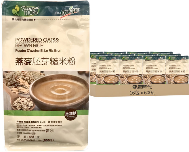 健康時代 燕麥胚芽糙米粉 無糖, 600g, 1入, 16包
