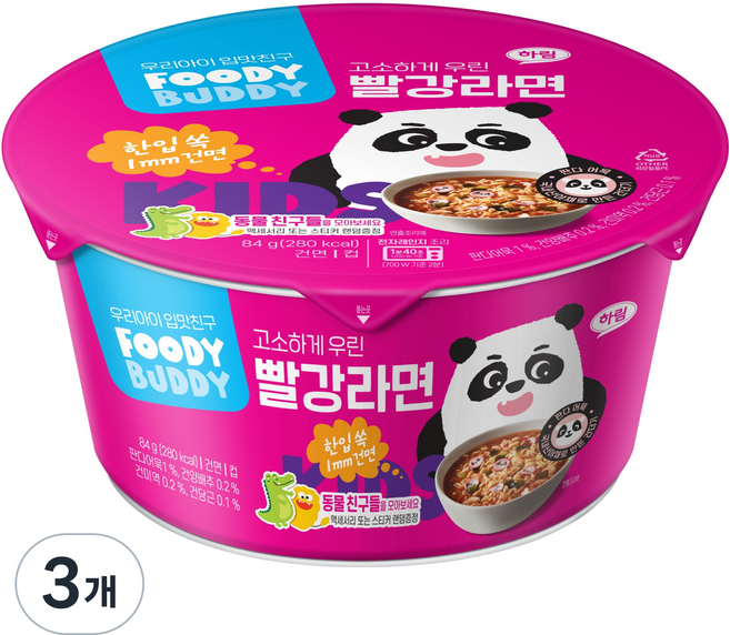 푸디버디 빨강라면 컵, 3개