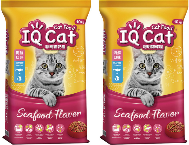 IQ Cat 聰明貓 成貓用 乾糧, 10kg, 2袋, 海鮮口味