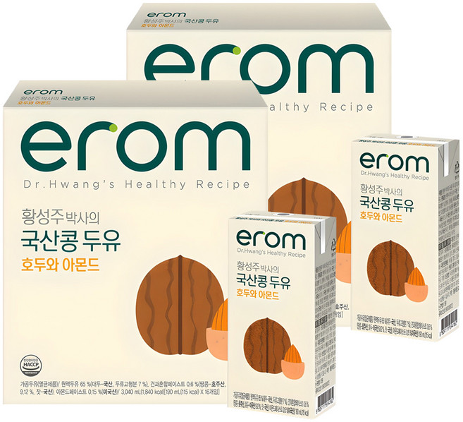 이롬 황성주박사의 국산콩 두유 호두와 아몬드, 190ml, 32개