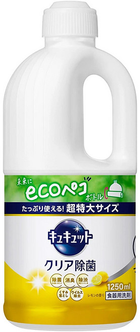 Kao 花王 Cucute 珂珂透 餐具洗碗精補充瓶 檸檬香, 1.25L, 1瓶