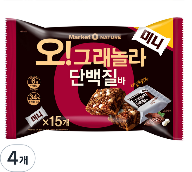 마켓오네이처 오 그래놀라 단백질바 미니, 192g, 4개