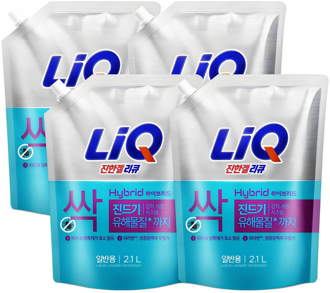 리큐 진한겔 하이브리드 플로랄향 일반용 액상세제 리필, 2.1L, 4개