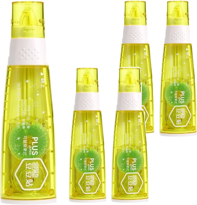 PLUS 普樂士 豆豆彩貼 TG-734 #38112 4mm, 5個, 黃色外殼 綠色膠帶
