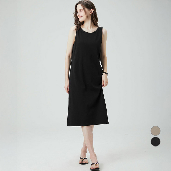 ELLE PARIS 여성용 고밀도 코튼 라운드넥 민소매 롱 원피스