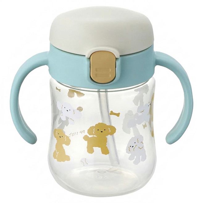 Richell 利其爾 TLI 布豆兒鴨嘴吸管水杯 200ml, 薄荷小狗, 1個