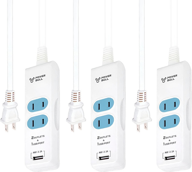 POWER BULL 動力公牛 PB-20U-1 多功能1USB 2插智能延長線 1m 177g, 白色, 3條
