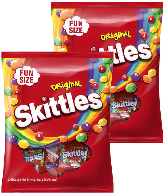 스키틀즈 오리지날 펀사이즈 캔디, 345g, 2개