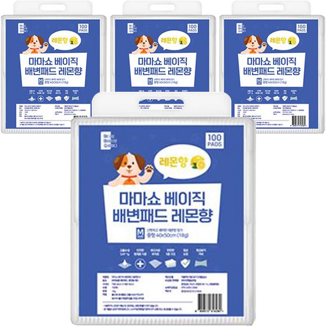 마마쇼 베이직 강아지 배변패드 레몬향, 100개입, 4개