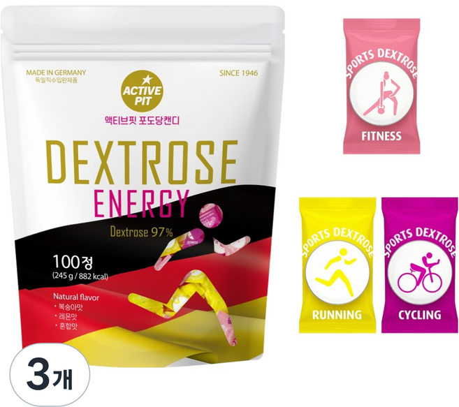 액티브핏 스포츠 포도당 캔디 3가지맛 100p, 100정, 3개