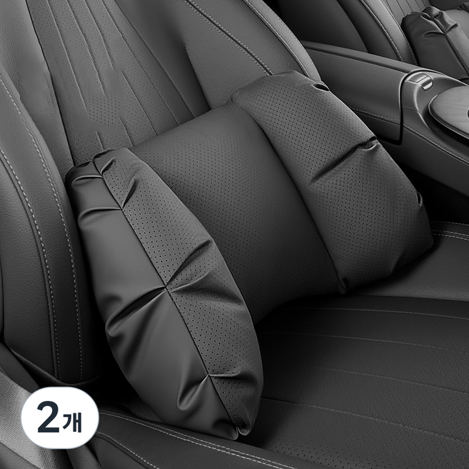 지엠지모터스 차량용 타공 허리쿠션, 블랙, 2개