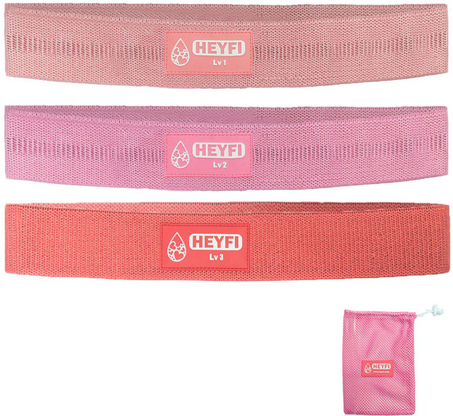 헤이피 스쿼트 힙밴드 미니 Lv1+Lv2+Lv3 3종세트 + 메쉬파우치, 베이비핑크, 슈가핑크, 로즈핑크, 1개