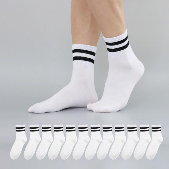 SOXWEEP 男士鬆緊帶雙線中筒襪12雙組