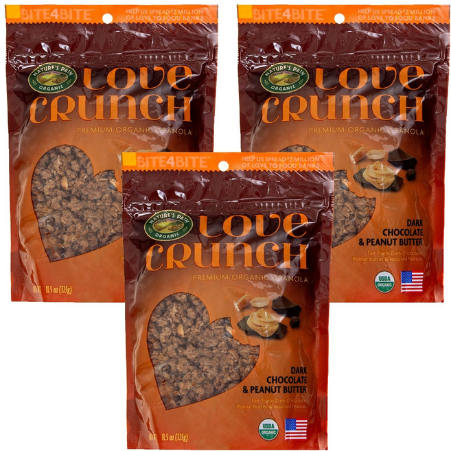 Nature's Path 러브크런치 프리미엄 오가닉 그래놀라 다크초코 앤 피넛버터 씨리얼, 325g, 3개