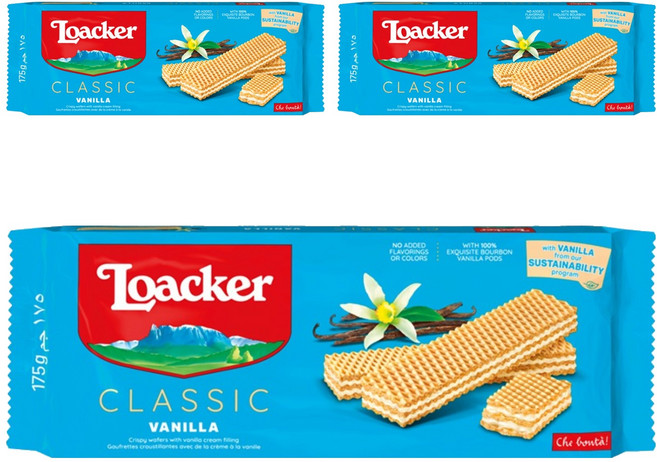 Loacker 萊佳哈斯 經典香草威化餅, 175g, 3個