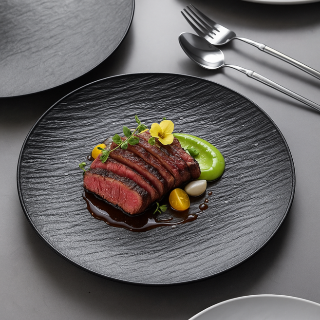 인글로우 스톤 무늬 원형 접시, 블랙, 4개, 20cm