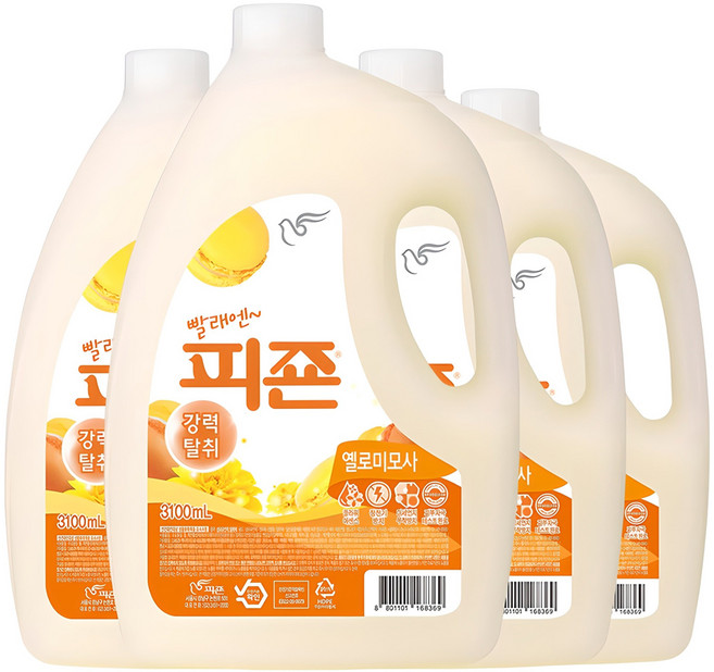 피죤 레귤러 섬유유연제 옐로미모사 본품, 3.1L, 4개