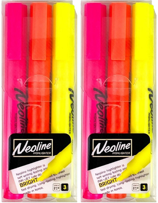 동아 네오라인 브라이트 3종 세트, 노랑 + 분홍 + 주황, 2개