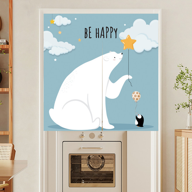 日式長門簾, 小熊與企鵝 藍色