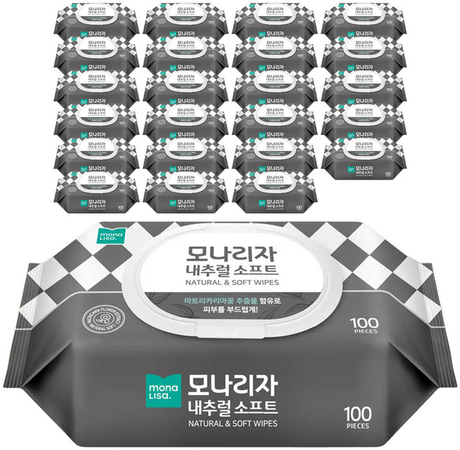 모나리자 내추럴 소프트 물티슈 캡형, 100매, 24개