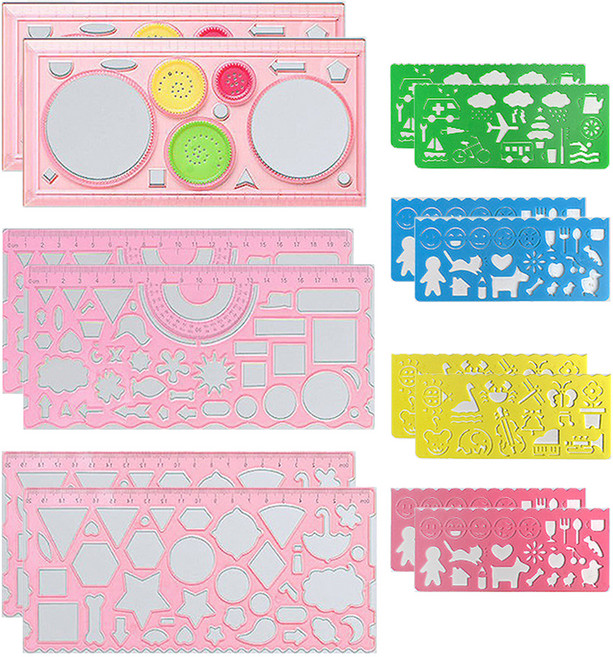 바코젤 모양 도형자 7종 세트, 핑크, 2세트