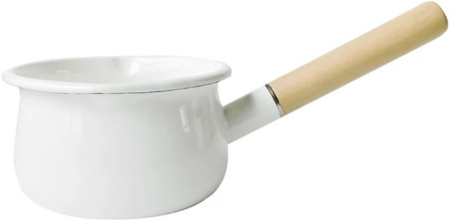 日系加厚琺瑯雙漏嘴木柄鍋 15cm 1.1L, 白色 + 木頭色, 1個