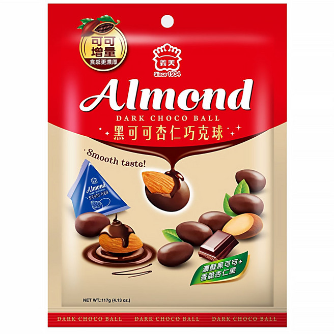 義美 杏仁巧克球 黑可可, 117g, 1包