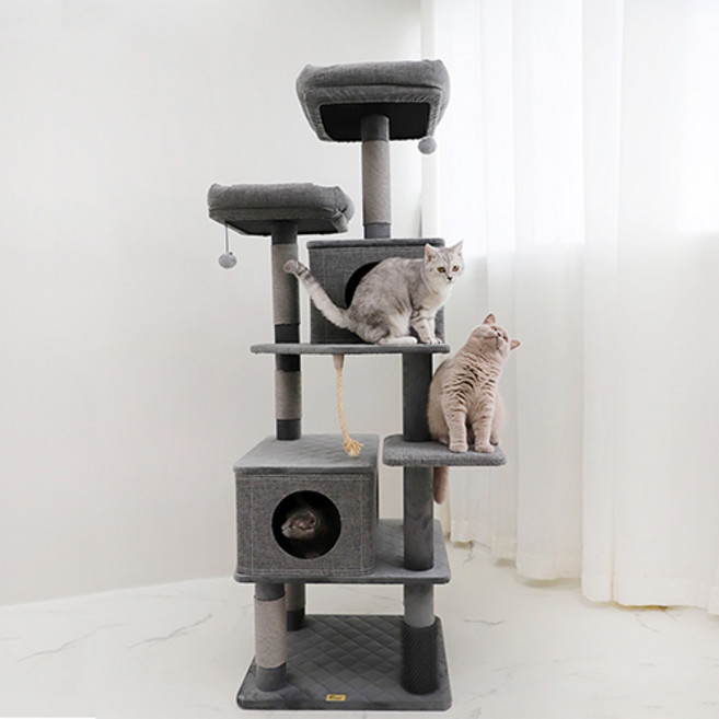 고양이 묘편한 다묘 2하우스 캣타워 PMC-CT521, 다크그레이, 1개