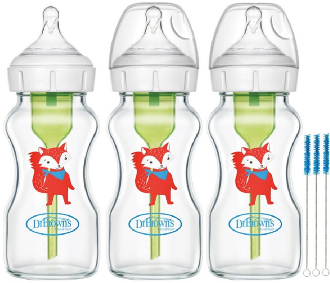 닥터브라운 데코 와이드넥 유리 젖병, 혼합색상, 270ml, 3개