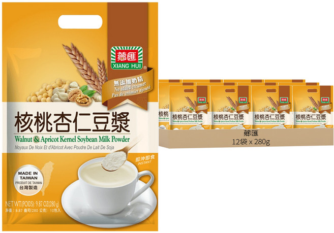 薌匯 核桃杏仁豆漿 10包, 280g, 12袋