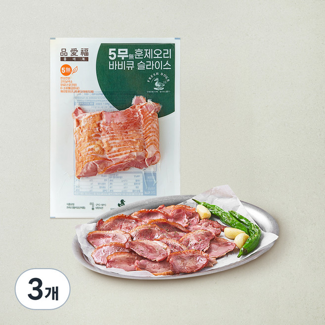 품애복 5무 훈제오리 바비큐 슬라이스, 400g, 3개