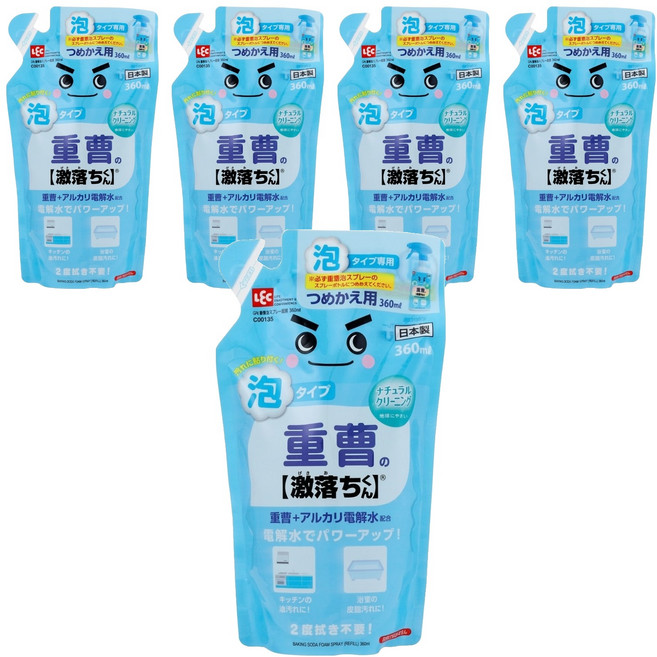 LEC 激落君 小蘇打 電解水泡沫噴霧清潔劑 補充包, 360ml, 5包
