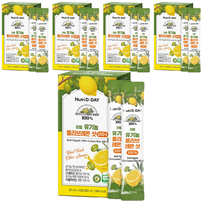 뉴트리디데이 리얼 유기농 올리브레몬 샷 100% 14p, 280ml, 5개