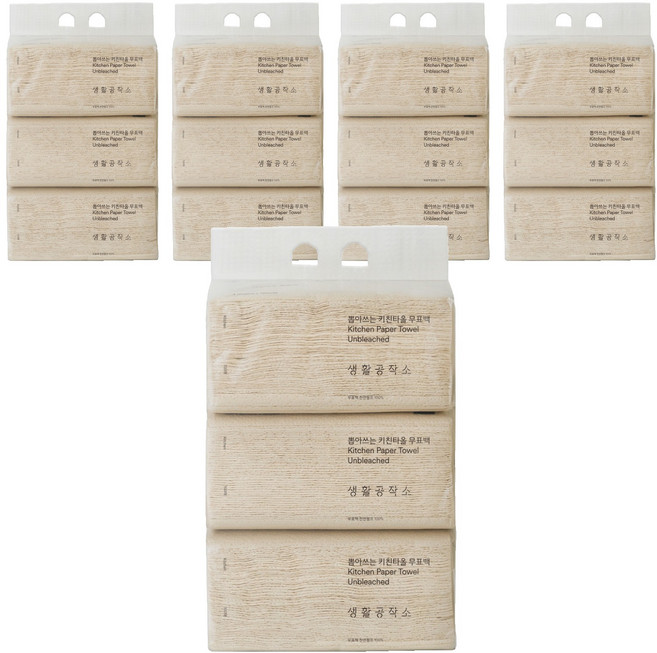 생활공작소 뽑아쓰는 무표백 천연펄프 키친타올, 100개입, 15개