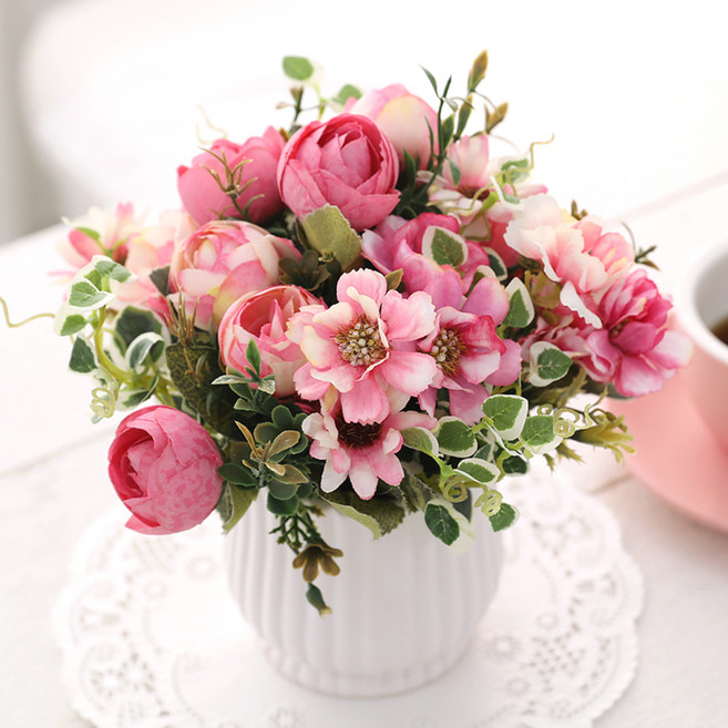 행복한마을 조화 로맨틱로즈 화분, 혼합색상, 1개