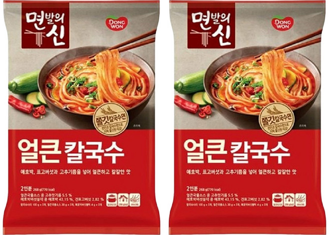 동원 면발의신 얼큰칼국수, 2개, 268g