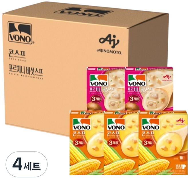 VONO Best Pack 玉米濃湯 57g x 3入 + 松茸蘑菇濃湯 54g x 2入 組合, 4套