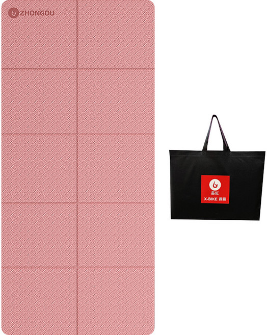 ZHONGOU 長紅 TPE折疊款 雙面防滑 雙色瑜珈墊 贈收納袋, 粉色, 1個