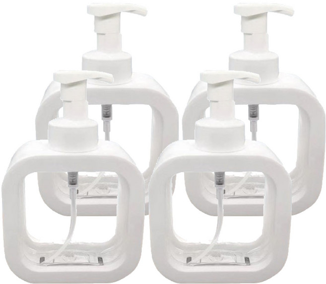 코어무역 투명 사각 대용량 디스펜서 거품형 500ml, 화이트, 4개
