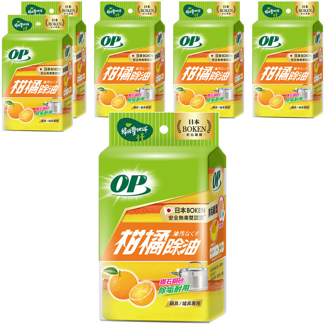OP 柑橘除油海綿菜瓜布, 4個, 6包