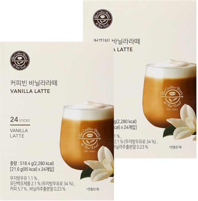 커피빈 바닐라라떼, 21.6g, 24개입, 2개