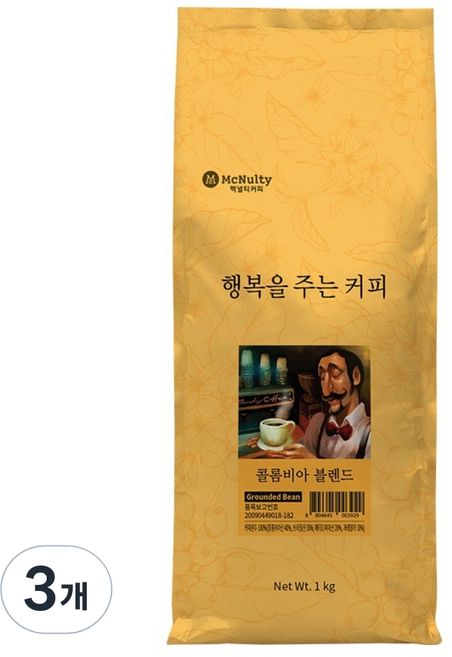 맥널티커피 행복을 주는 커피 콜롬비아 블렌드 분쇄 원두, 1kg, 3개, 핸드드립