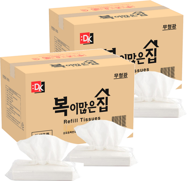 복이많은집 천연펄프 리필 티슈 2겹, 100매, 100개