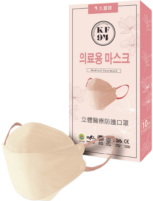 久富餘 KF94韓版4層立體醫療口罩 雙鋼印, 奶油薔薇, 10片, 1盒