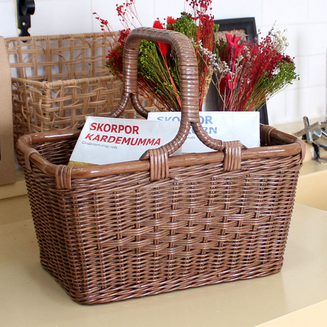 라탄샵 손잡이 사각 피크닉 라탄바구니 F204S 36 x 24 x 33 cm, 혼합 색상, 1개