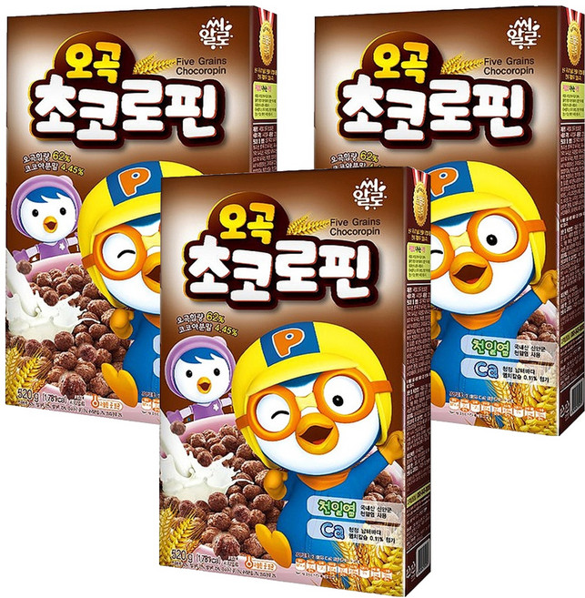 씨알로 뽀로로 오곡 초코로핀 시리얼, 520g, 3개