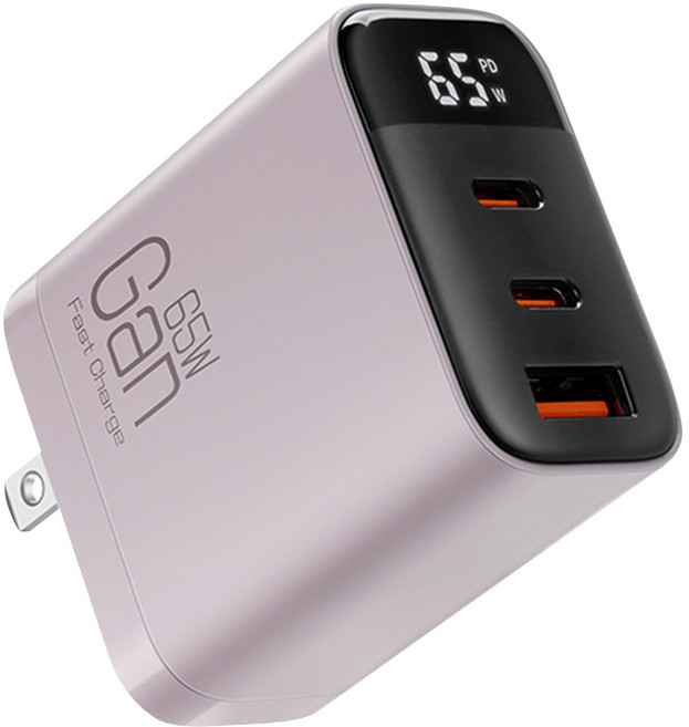 CYKE 65W 3-Port GaN 充電器 Fast Charging Digital Display Foldable Plug 粉色 CYKE-K39