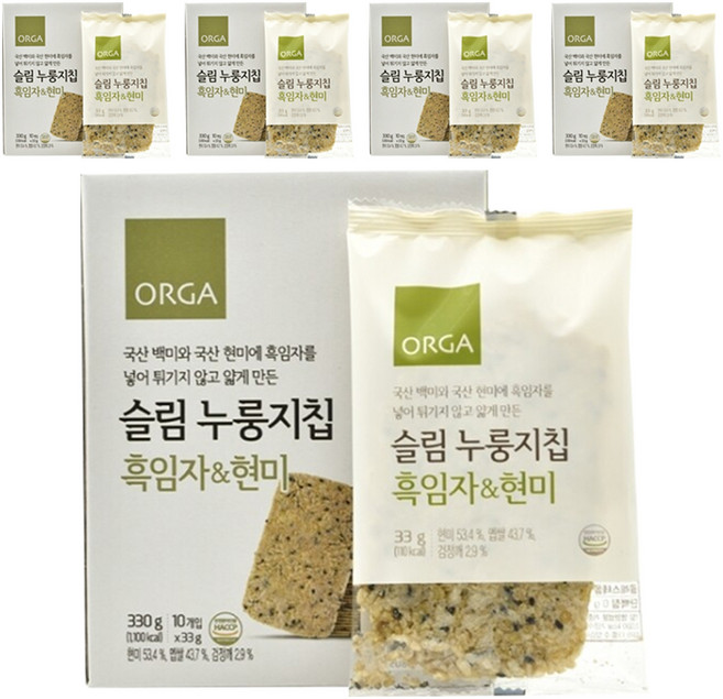 올가홀푸드 슬림누룽지칩 흑임자현미 10개입, 330g, 5개